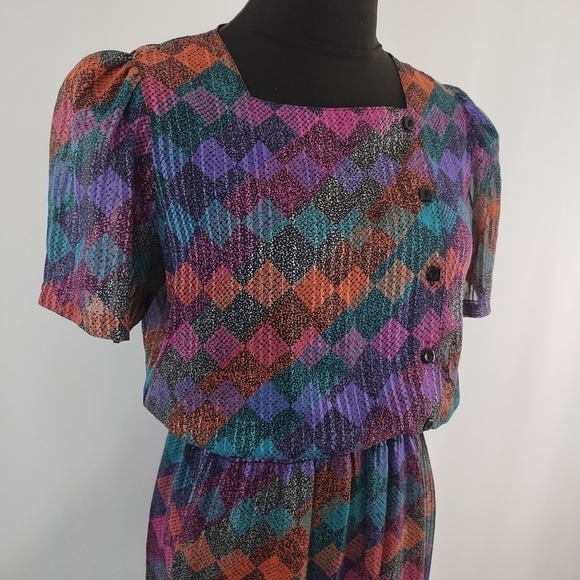 Neiman Marcus Dresses & Skirts - Vintage 80s Neiman Marcus Women's Multicolored Midi Dress size 6 Maximalism